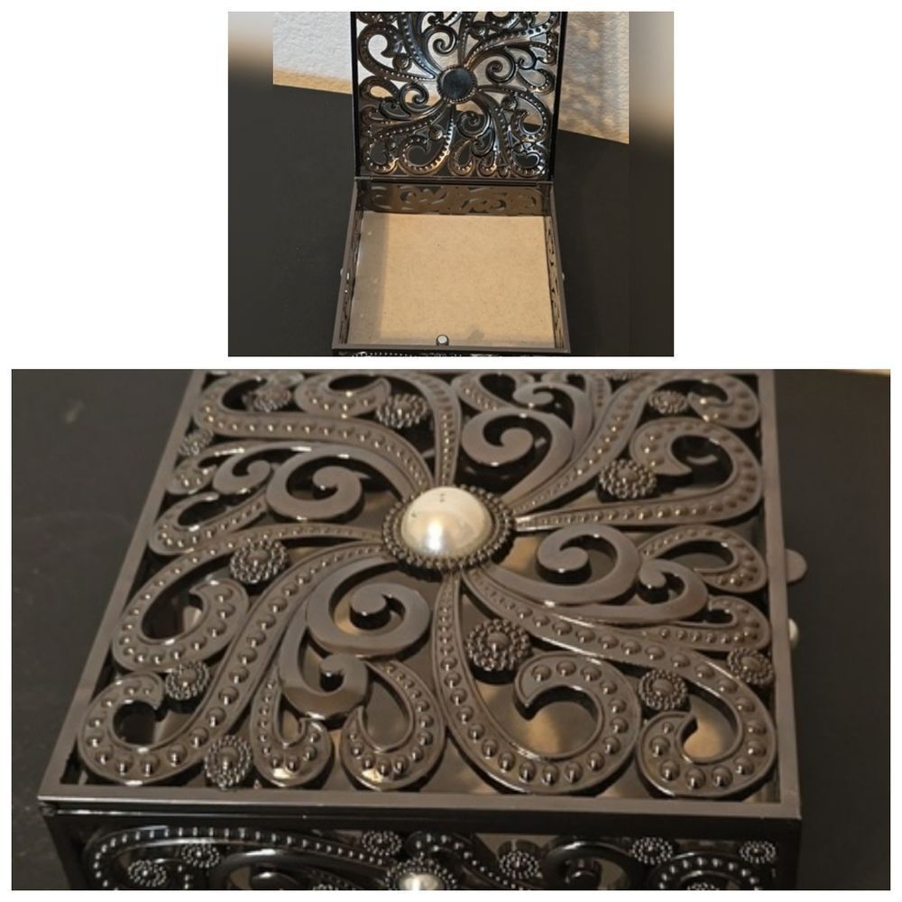 LASODY Square Pearl Metal Jewelry /Organizer / Trinket Box | Antique Look